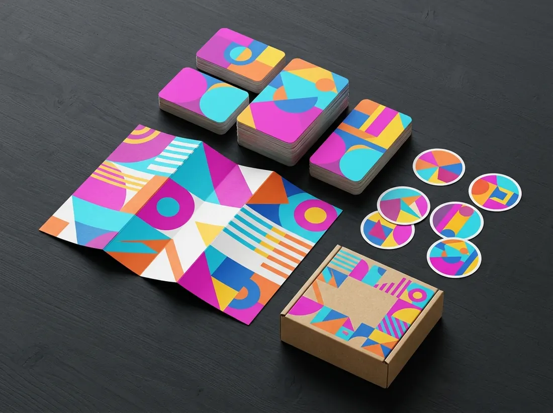 Tarjetas personales, folleto tríptico, stickers y caja impresos